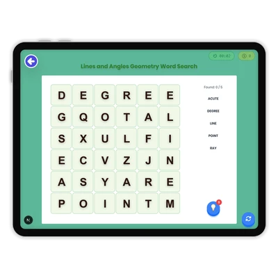 Lines and Angles Geometry Word Search - game educational content