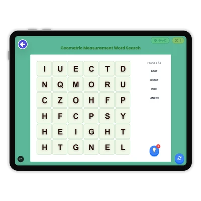 Geometric Measurement Word Search - game educational content