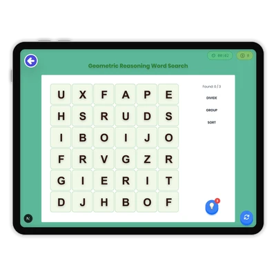 Geometric Reasoning Word Search - game educational content
