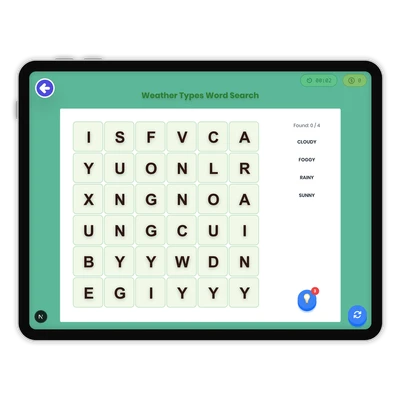 Weather Types Word Search - game educational content