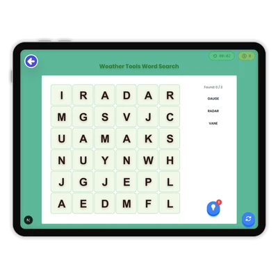 Weather Tools Word Search - game educational content