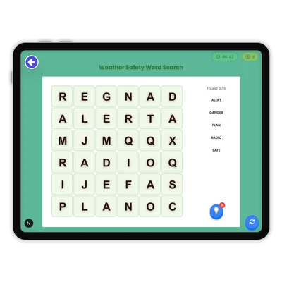 Weather Safety Word Search - game educational content