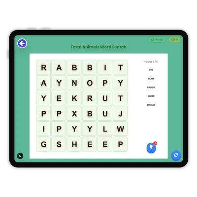 Farm Animals Word Search - game educational content