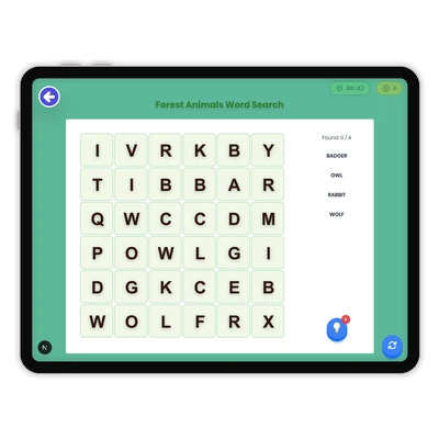 Forest Animals Word Search - game educational content