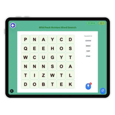 Wild Pack Hunters Word Search - game educational content