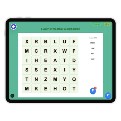 Summer Weather Word Search - game educational content