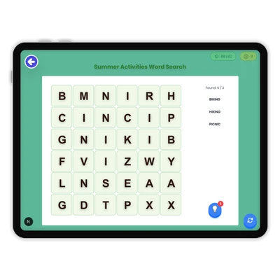Summer Activities Word Search - game educational content