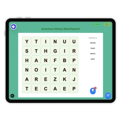 American History Word Search - game educational content
