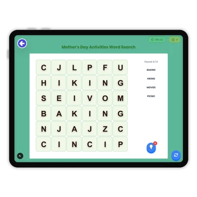 Mother's Day Activities Word Search - game educational content