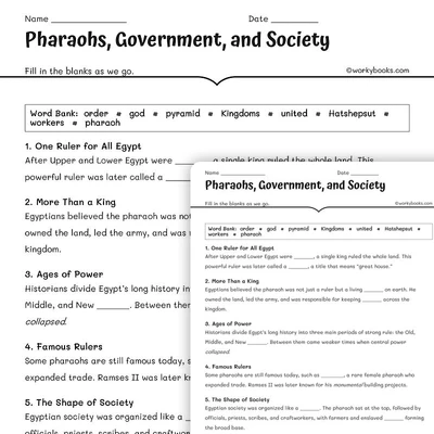 Pharaohs, Government, and Society - worksheet educational content