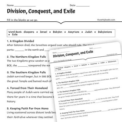 Division, Conquest, and Exile - worksheet educational content
