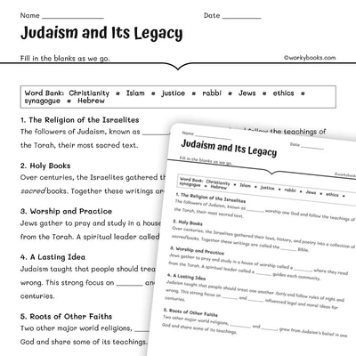 Judaism and Its Legacy - worksheet educational content