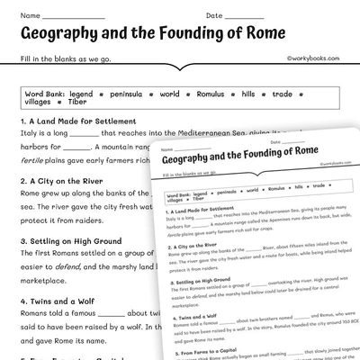 Geography and the Founding of Rome - worksheet educational content