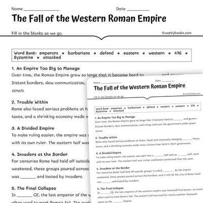 The Fall of the Western Roman Empire - worksheet educational content