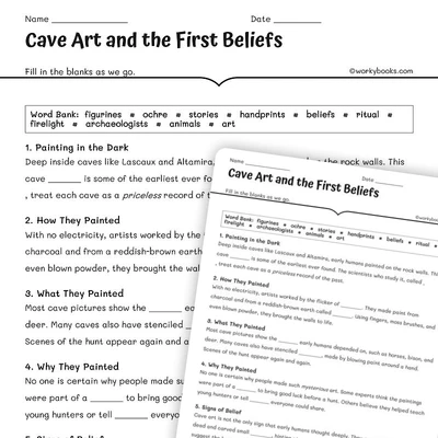Cave Art and the First Beliefs - worksheet educational content