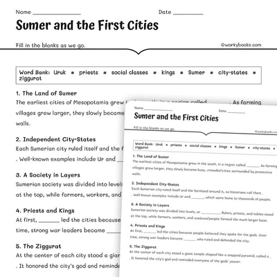 Sumer and the First Cities - worksheet educational content