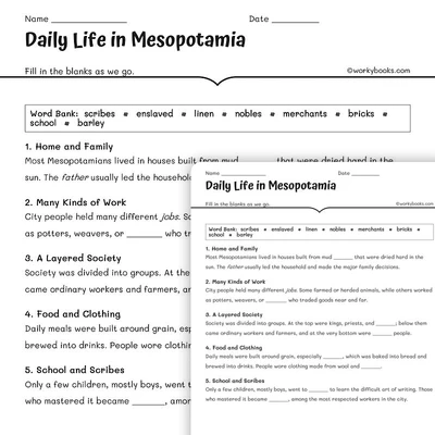 Daily Life in Mesopotamia - worksheet educational content