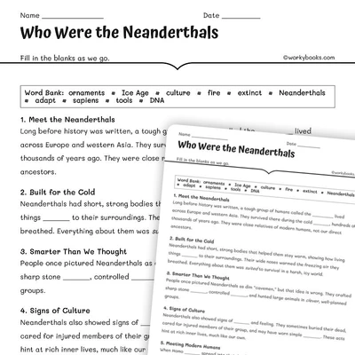 Meet the Neanderthals - worksheet educational content