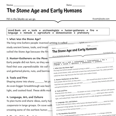 The Stone Age and Early Humans - worksheet educational content