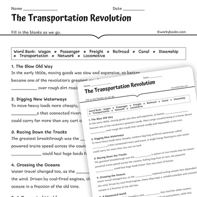 The Transportation Revolution - worksheet educational content