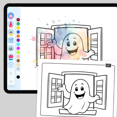 Smiling Window Ghost - coloring educational content