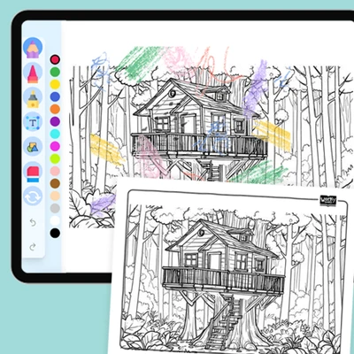 Treehouse Elevated Forest Retreat - coloring educational content
