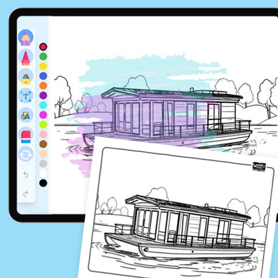 Houseboat Floating Water Home - coloring educational content