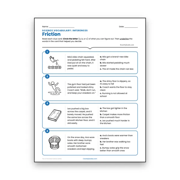 Friction - Inference Activity - worksheet educational content