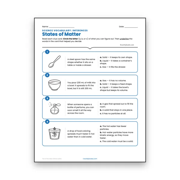 States of Matter - Inferences - worksheet educational content
