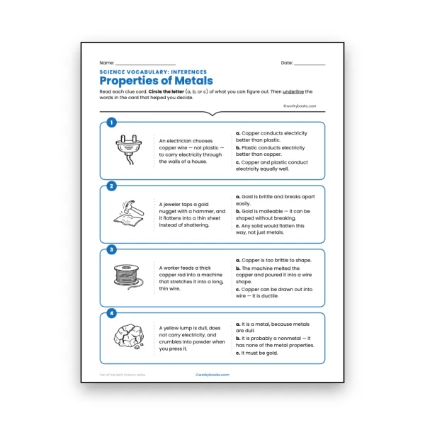 Properties of Metals - Inferences Activity - worksheet educational content