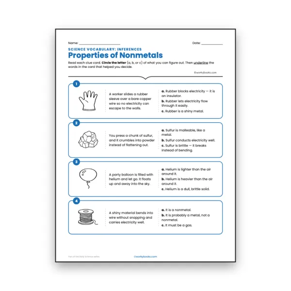 Properties of Nonmetals - Inferences Activity - worksheet educational content