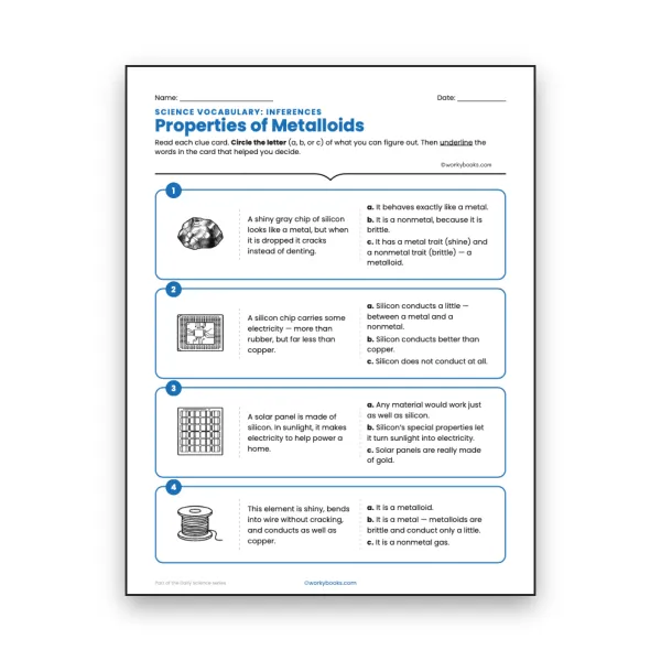 Properties of Metalloids - Inferences Activity - worksheet educational content