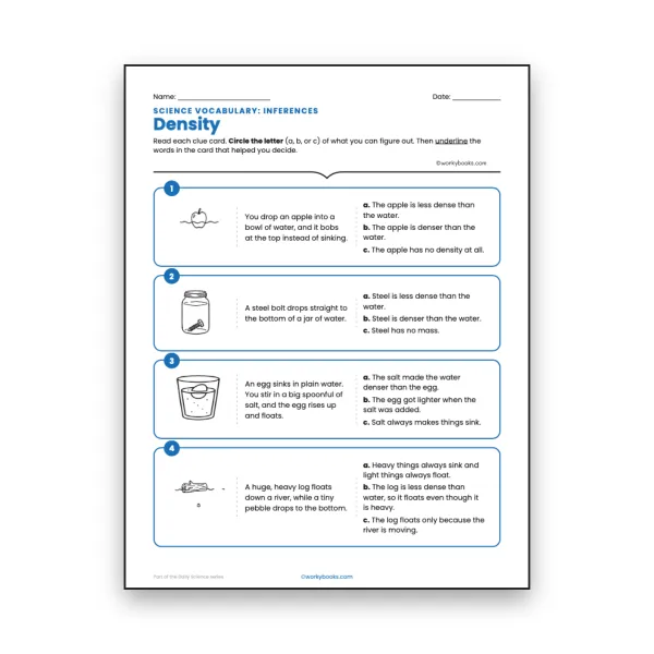 Density - Inferences Activity - worksheet educational content