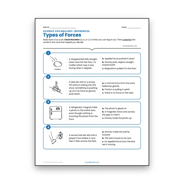 Types of Forces - Inference Activity - worksheet educational content