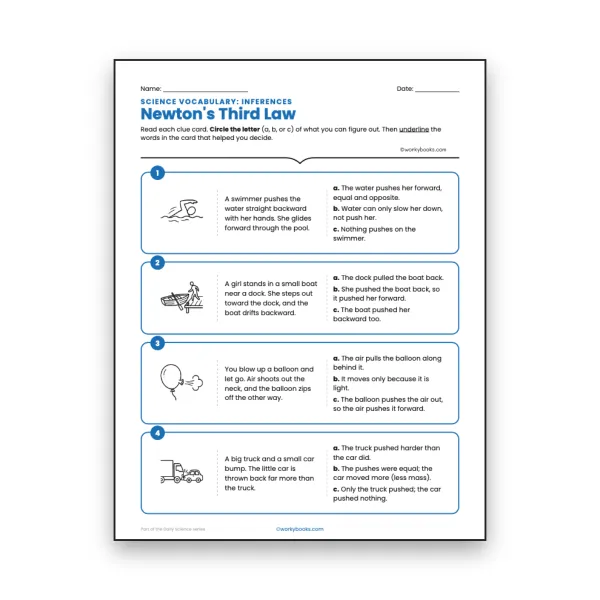 Newton's Third Law - Inferences Activity - worksheet educational content