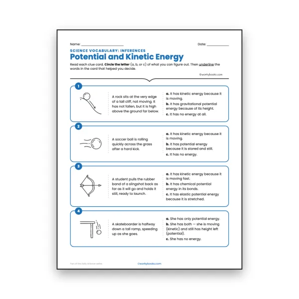 Potential and Kinetic Energy - Inferences Activity - worksheet educational content