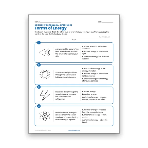 Forms of Energy - Inferences Activity - worksheet educational content