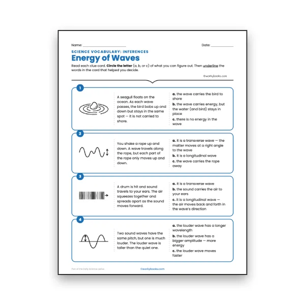 Energy of Waves - Inferences Activity - worksheet educational content