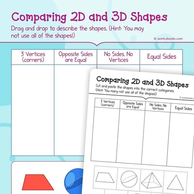 2D vs 3D Shapes - worksheet educational content