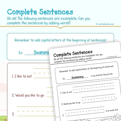 Complete Sentences - worksheet educational content