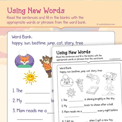 Using New Words - worksheet educational content