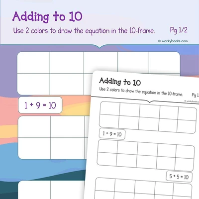 Adding to 10 2 (with a 10 frame) - worksheet educational content
