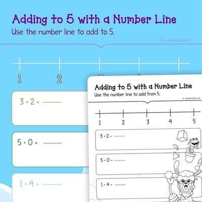 Adding to 5 with a Number Line - worksheet educational content