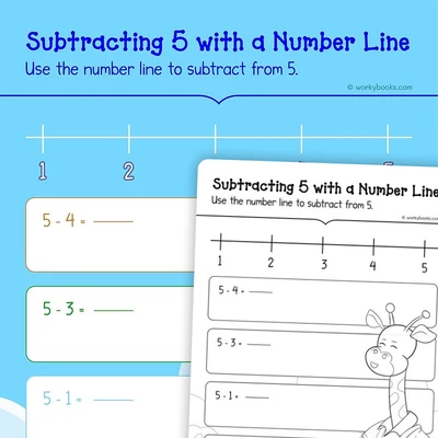 Subtracting 5 with a Number Line - worksheet educational content