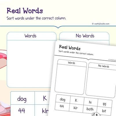 Real Words Nonsense Words - worksheet educational content