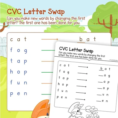 CVC Letter Swap - worksheet educational content