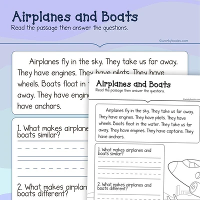 Airplanes and Boats - worksheet educational content