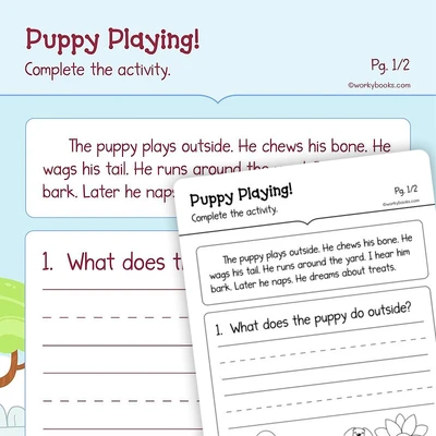 Puppy Playing!—Short Story - worksheet educational content
