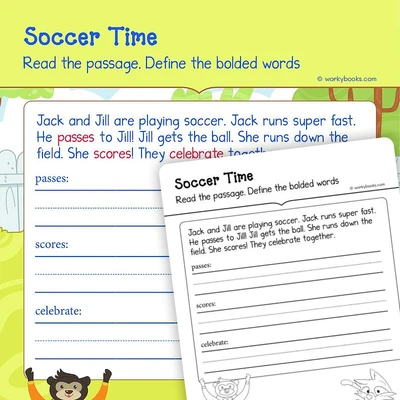 Soccer Time—Short Story - worksheet educational content