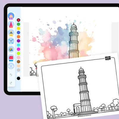 Qutub Minar, Delhi - coloring educational content